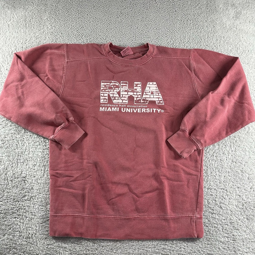 Miami University Crewneck Mens Small Red Comfort‎ Colors Faded Retro Style